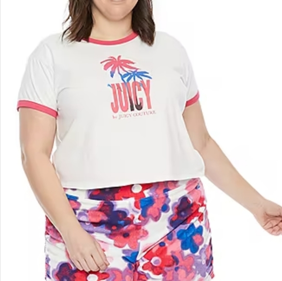JUICY BY JUICY COUTURE RINGER WOMEN'S PLUS CREW NECK SHORT SLEEVE T-SHIRT 2X 3X - Picture 3 of 3